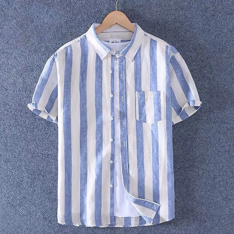 Pockets Street Casual Shirts Fashion Simplicity Handsome Office Lady Striped Loose Men's Clothing Button Spring Summer Sven Thin