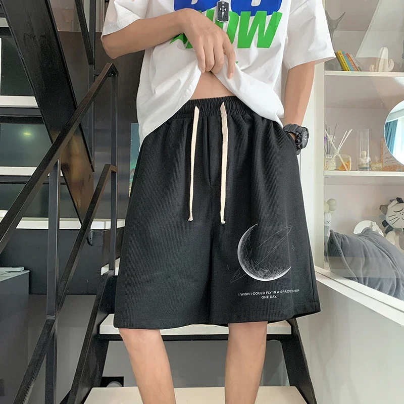 

Mens Casual Wear Shorts Waffle lattice Loose Man Sweat Short Pans 5XL Men's Joggers Short Space Print Summer Sweatpants for Men