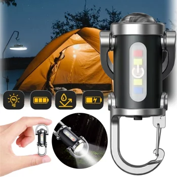 Powerful COB LED Flashlight Keychain USB Rechargeable Hanging Portable Flashlight Waterproof Keyring Camping Walking Pocket Lamp