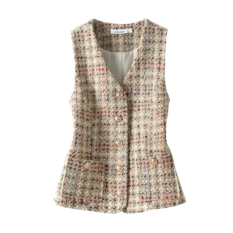 Vest Jacket Women's 2024 Spring Autumn New Elegant Fashion Short Sleeveless Slim Comfortable Tweed Waistcoat Female Coat Tops