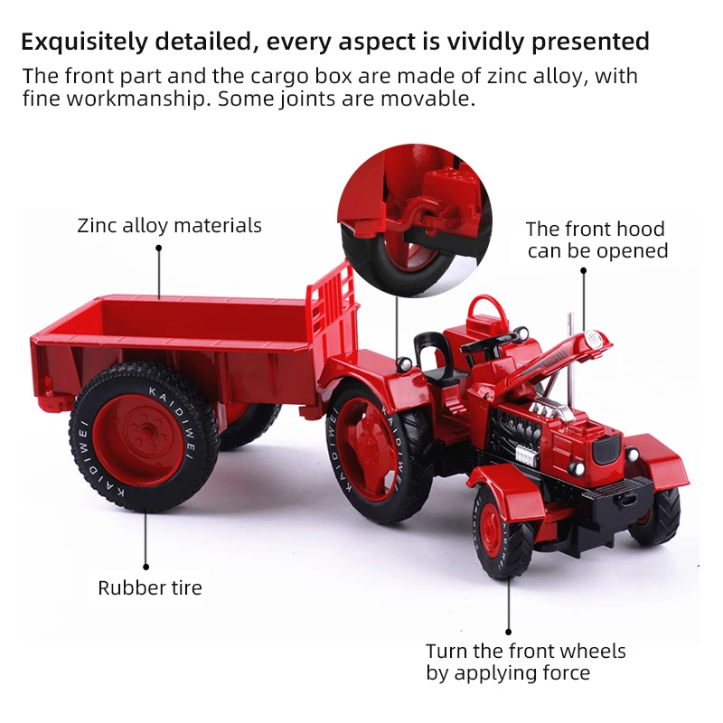 Kdw Truck Model 1/18 Farmer Trailer Vintage Agricultural Tractor Alloy Farmming Car Model Toy Collection Toys For Boys Adult