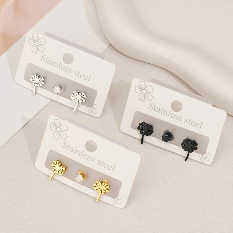 3 Stücke Winzige Edelstahl Ohrringe Sets Böhmen Blatt Löwenzahn Ohrringe Modeschmuck Nettes Kreuz Hexagon Ohr Piercing Punk Geschenk – Detail 14