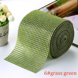10 - Yard Rhinestone Mesh Trim with 24 Rows for DIY Wedding and Party Decoration (6 grass green)