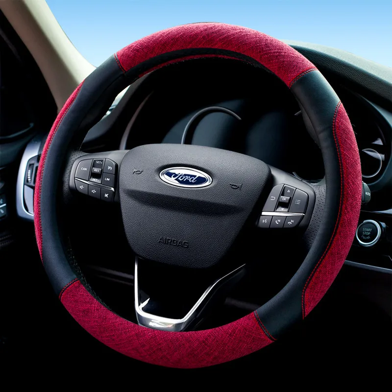 

For Ford Focus 4 Fiesta Tourneo 2017-2020 Universal（O-type）Fashion and anti slip suede leather Car Steering Wheel Cover