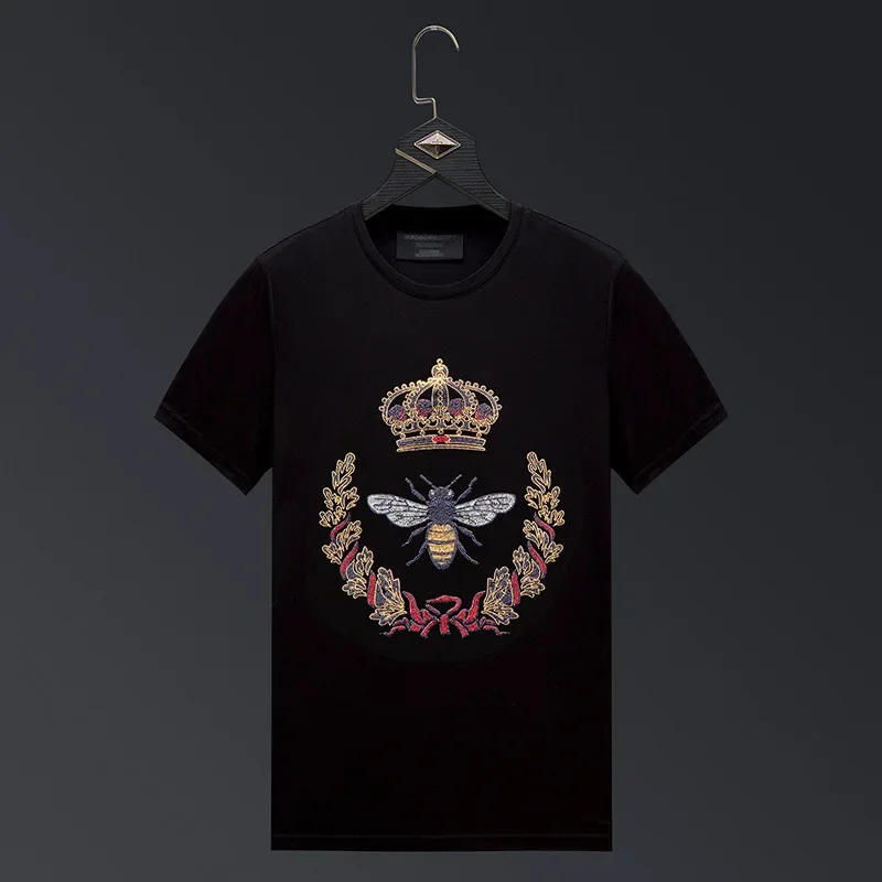 

2023 Bee Crown Rhinestones T Shirts Men Summer Fashion Streetwear Mercerized Cotton O Neck Short Sleeve Tshirts Camisa Masculina