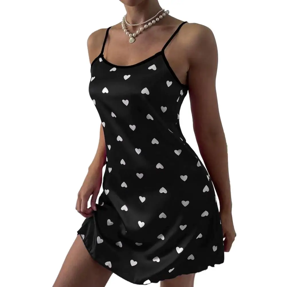 Women's Floral Print Sleep Dress Sexy Lace Sleeveless Nightgown Casual Soft Breathe Sleepwear Female Loungewear ﻿