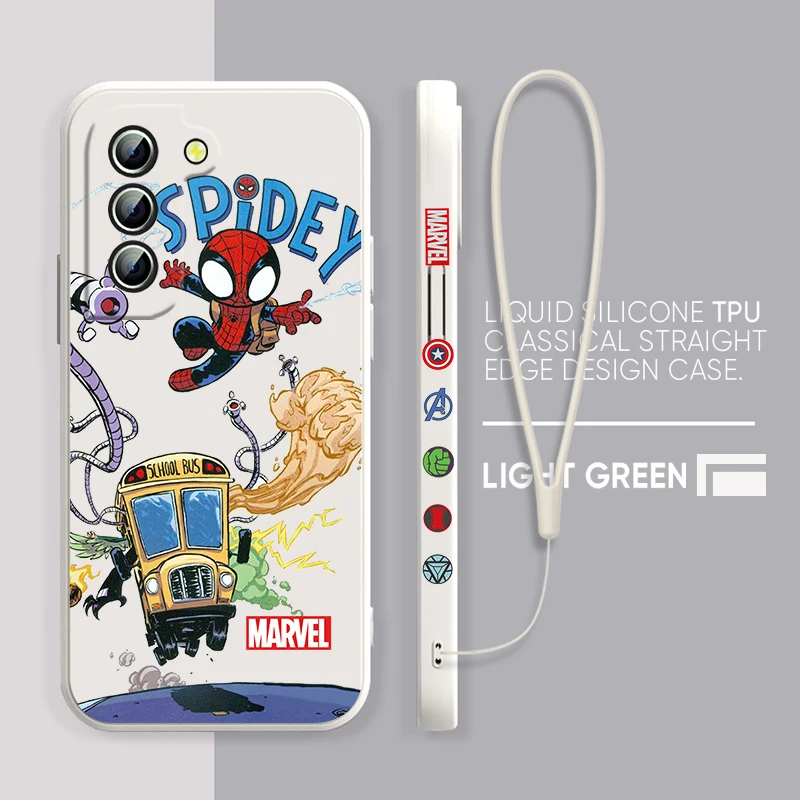 

Marvel Mini Avengers For Samsung Galaxy S22 S21 S20 S10 S9 Ultra Plus Pro FE Liquid Left Rope Silicone Phone Case