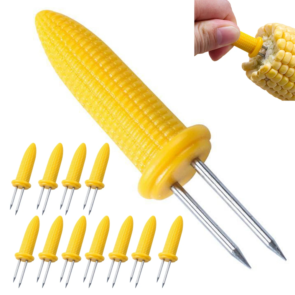 

12PCS Corn On The Cobs Holders Set Metal Corn Holders Safe Corn Skewers Needle Prongs For Barbecue Party Twin Prong Corn Tool