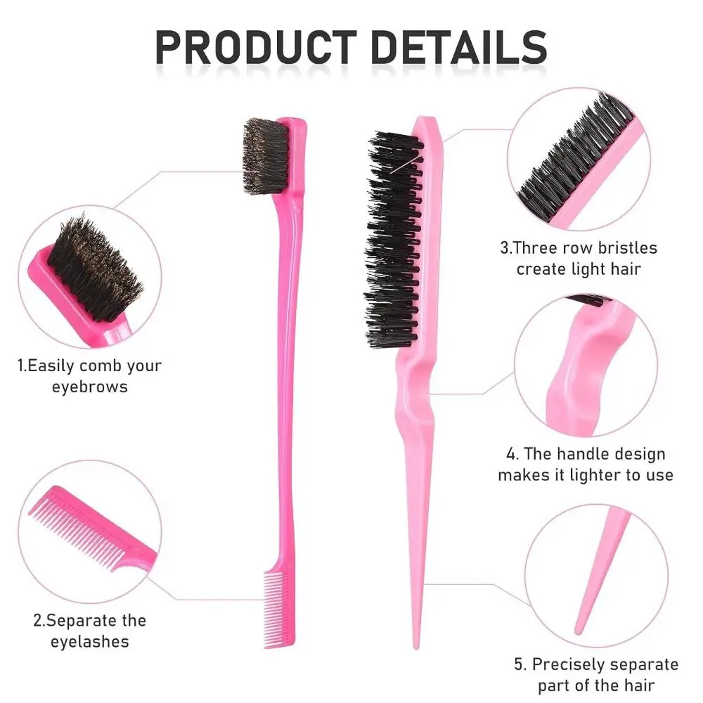 5Pcs/set Grooming Hair Styling Comb Set Edge Brush Rat Tail Comb Slick Brush Set Braid Tool Brushing Combing Teasing Brush