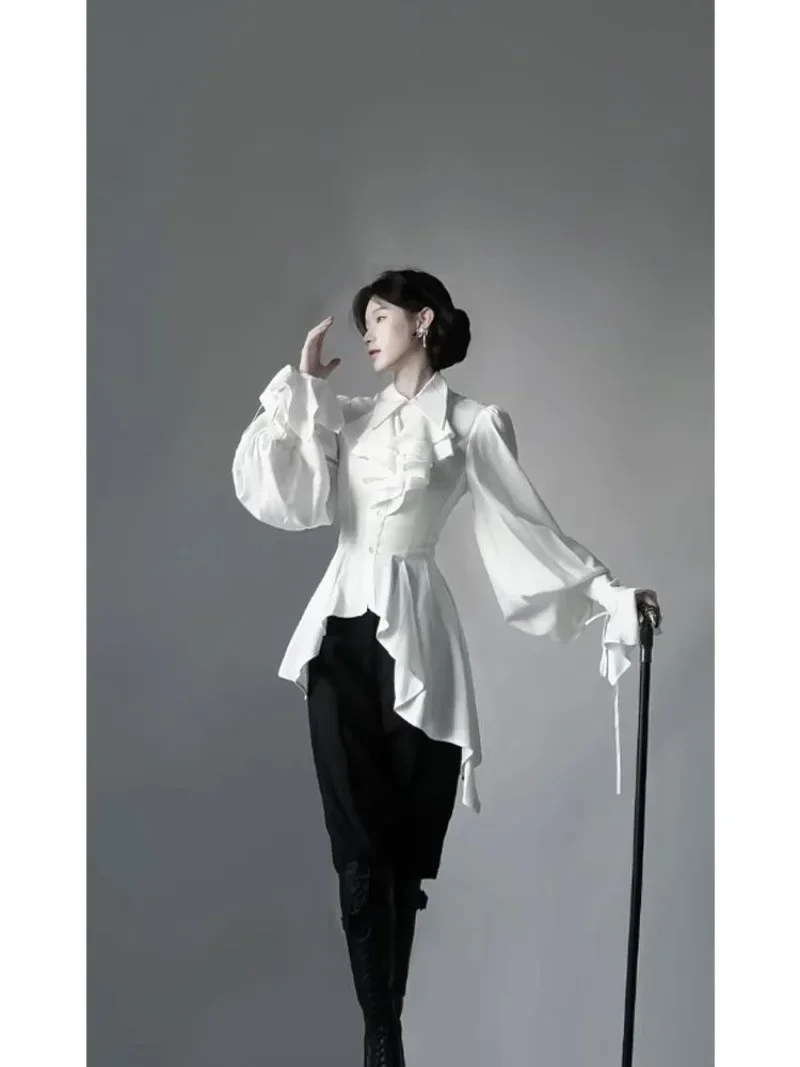 รูปสินค้า Gothic Lolita Blouse - Elegant Slim Fit White Dress