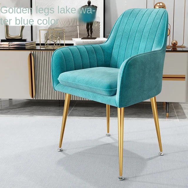 Nordic Ins Chair Home Internet Celebrity Makeup Dressing Table Stool Backrest Girly Bedroom Simple Manicure Light Luxury Chair Titanium-Lake Blue