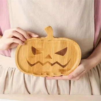 1PC Halloween Wooden Tray Holiday Party Plate Party Venue Layout Props Halloween Creative Fruit Plate Halloween Festival Decor 2