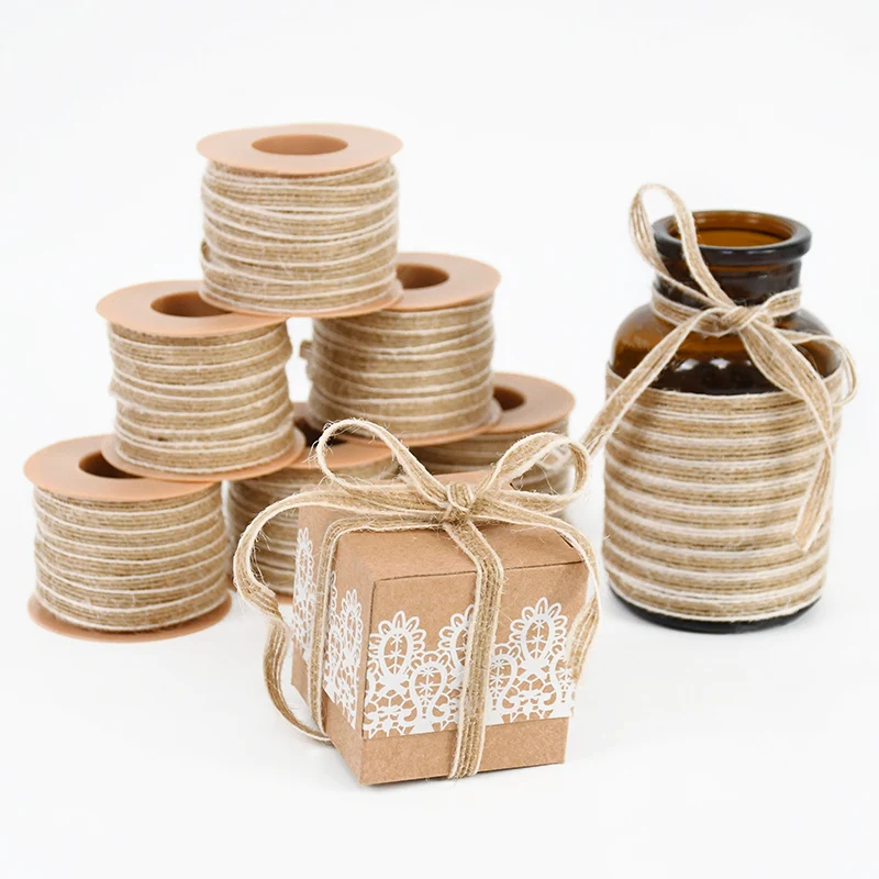 Description Picture 4 of item10M/Roll Jute Burlap Rolls Hessian Ribbon With Lace Vintage Rustic Wedding Decoration Party DIY Crafts Christmas Gift Packaging