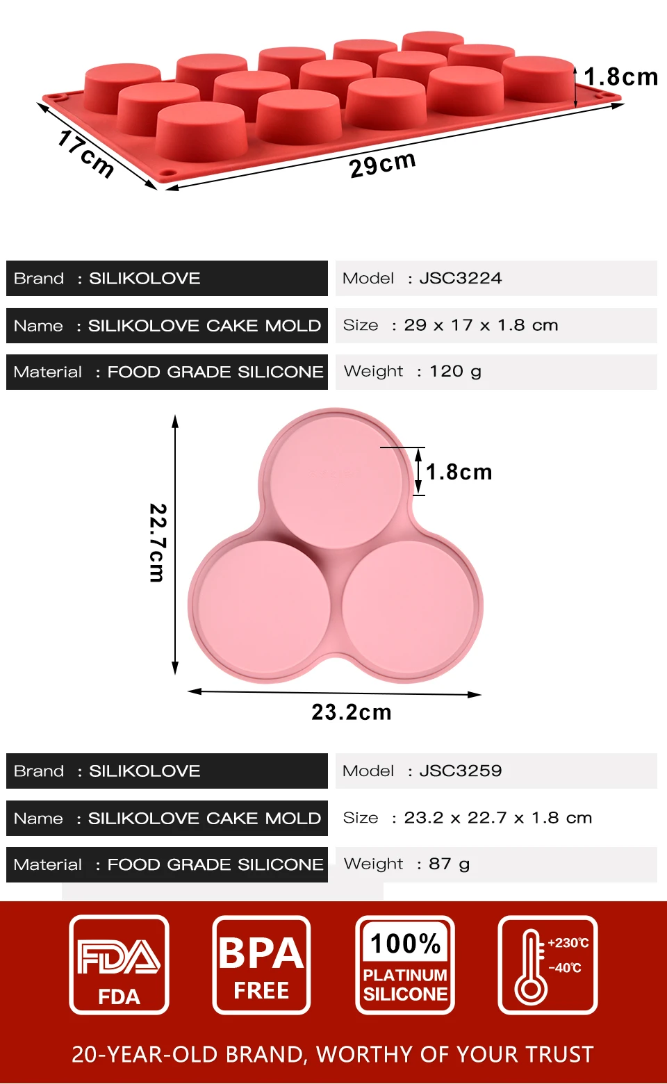Description Picture 4 of itemHalf Ball Flat Cylinder Silicone Mold For Baking Halfspere Ball Chocolate Cookie Sandwich Muffin Cupcake Brownie Cake Pudding
