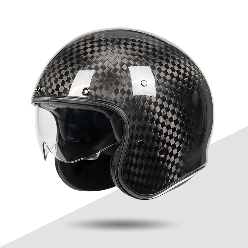 

Dot Approved Carbon Fiber Motorcycle Scooter Open Face Helmets Interior Visor New Cascos Para Moto 3/4 Jet Casque Moto Capacetes