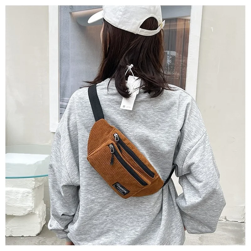 Waist Bag Crossbody Bag Chest Bag Corduroy Women's Small Canvas Shoulder Fanny Pack Fashion Phone Female