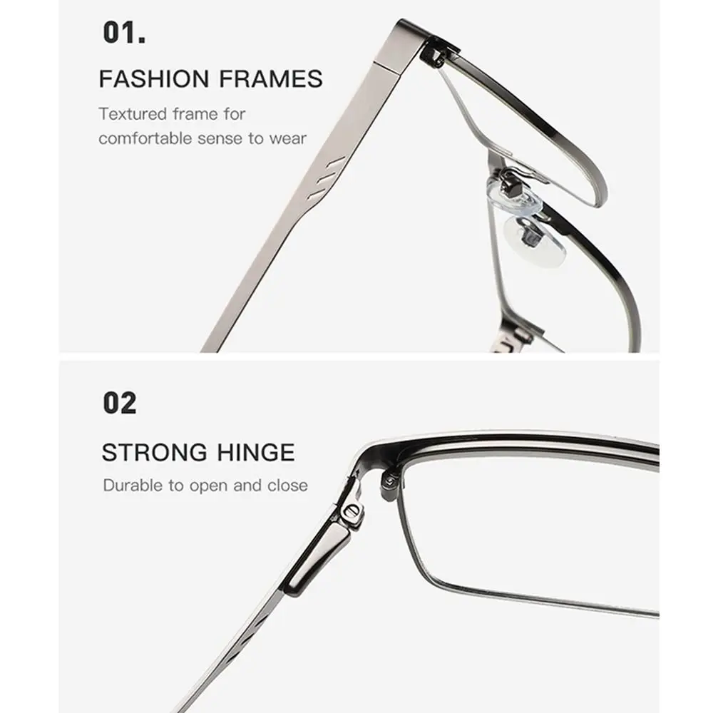 Reading glasses men square metal large frame presbyopia +1.25 1.5 1.75 2.0 2.25 2.5 2.75 3.0 3.5 4 4.5 5.0 5.5 6.0