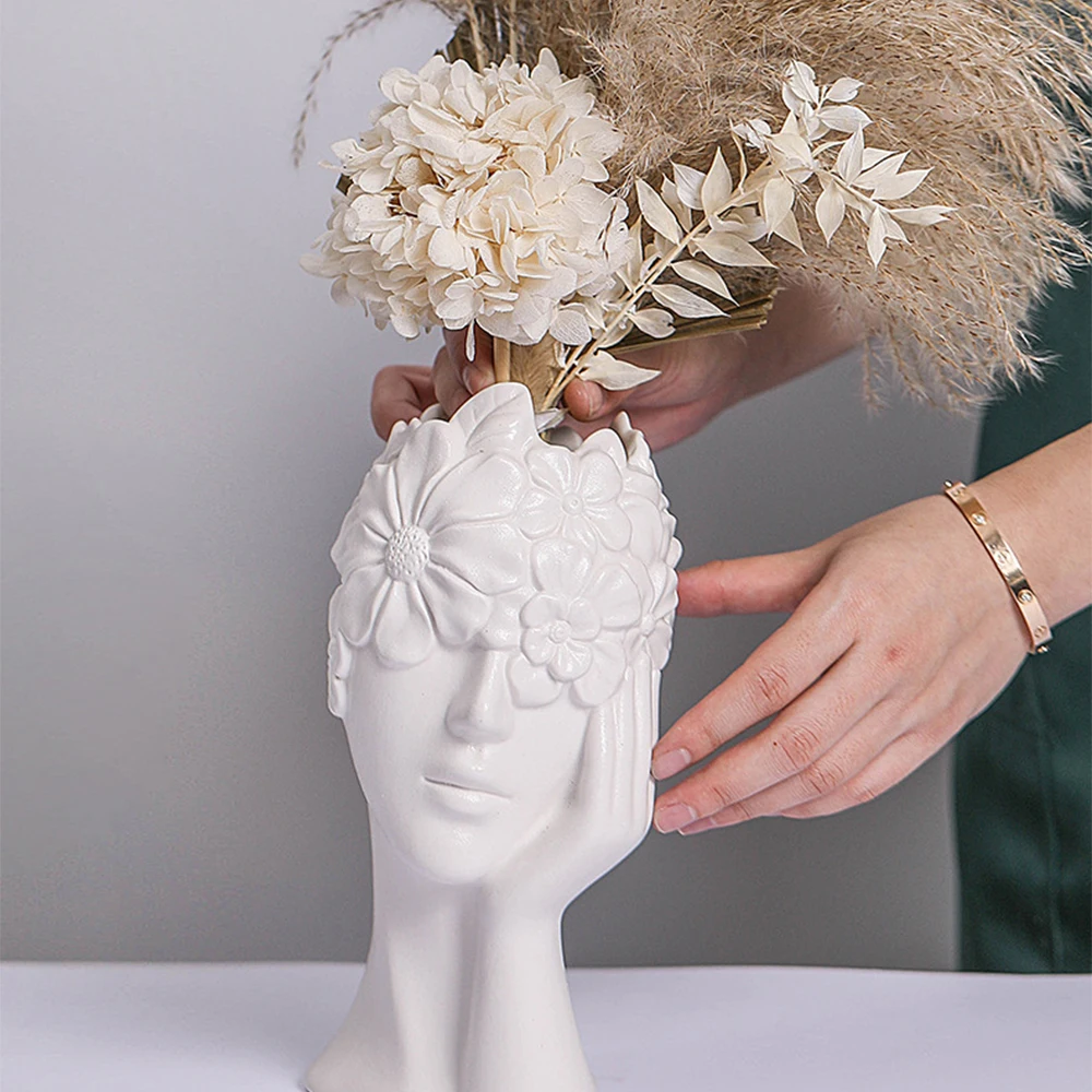 Nordic Human Face Ceramic Vase Aesthetic Statues Sculptures Decor Desk