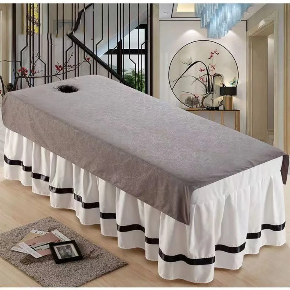 Comfortable Beauty Salon Bed Sheet Oil-proof with Holes Massage Bed Bedspread Washable Soft SPA Bedspread Massage Treatment