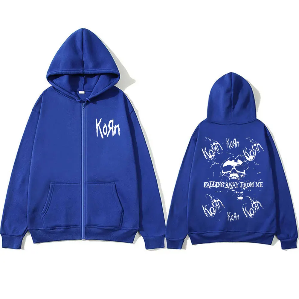 Rock Band Korn Falling Away From Me Print Zipper Hoodie Male Vintage Skeleton Graphic Zip Up Hoodies Men Gothic Oversized Jacket
