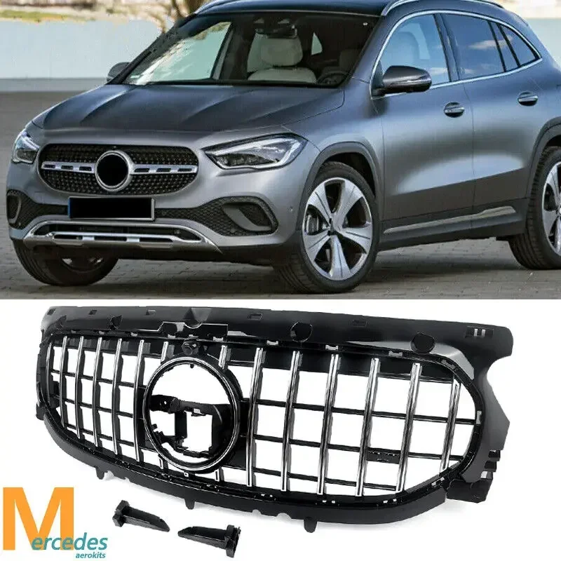 

Front Bumper Grille For Mercedes Benz 20-21 H247 GLA45 GTR Style Chrome+ Black