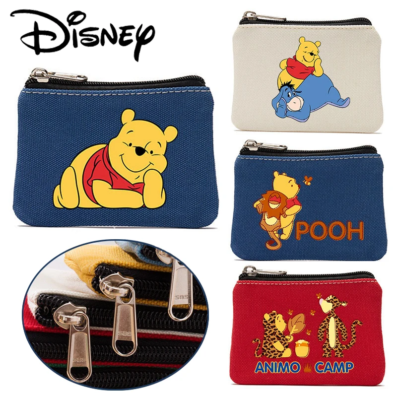 Disney Pooh Bear Portamonete Cartoon Anime Wallet Women Auricolare Key Money Cosmetic Mini Storage Bags Girl Canvas Zipper Pouch