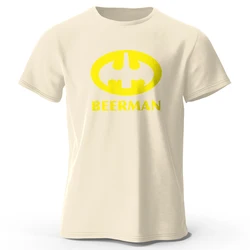Men's Classic Beer Man Graphic Oversized T-Shirt - 100% Cotton Casual Summer Tee - XXXL (Beige)