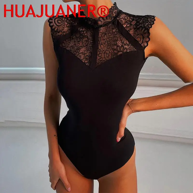 Women Sexy Black Lace Bodysuits Rompers Sleeveless Slinky New Fashion Bodycon Wrap Bodysuit 1