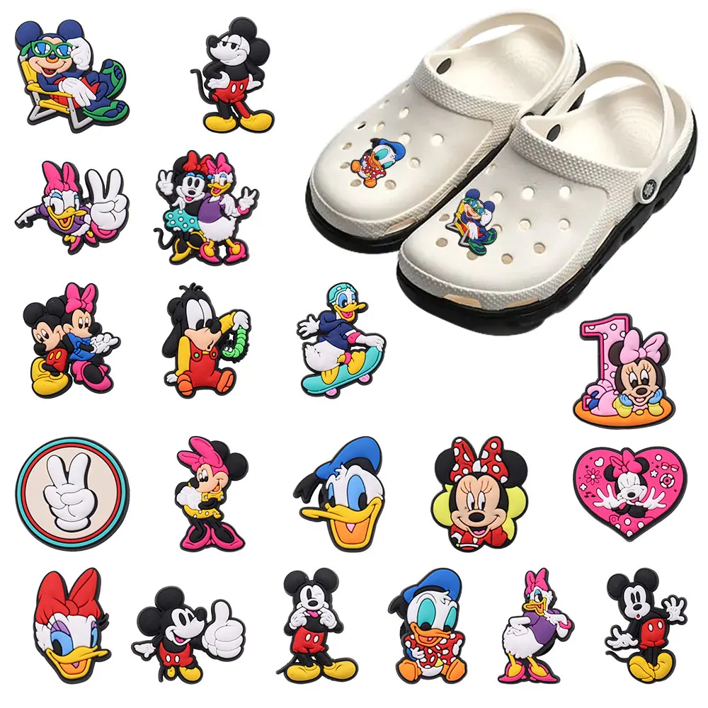 

New Arrival 1-19pcs PVC Shoe Charms Mickey Minnie Donald Duck Daisy Pluto Accessories Shoes Buckles Fit Kids X-mas Gifts