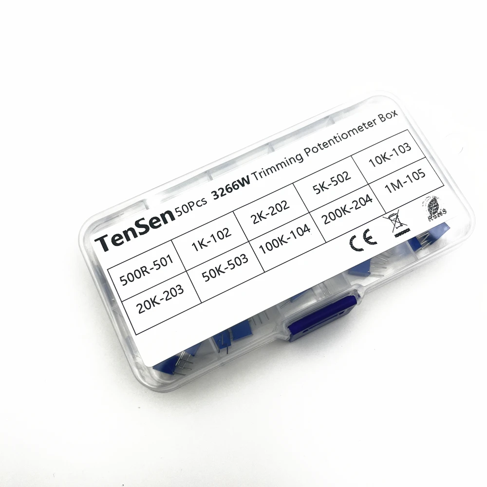 50pcs/lot 3266W Multiturn Trimmer Potentiometer Kit High Precision 500R-1M Variable Resistor With Free Box electronic diy kit