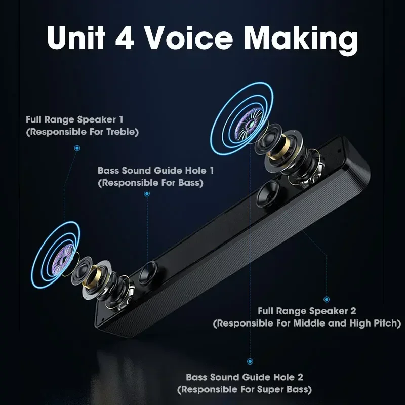 Bluetooth Speaker Computer Speaker Desktop Speakers NewHome Theater Sound System Bluetooth Speaker 4D Surround Soundbar Computer PC For TV Music Box Subwoofer Stereo Desktop Laptop