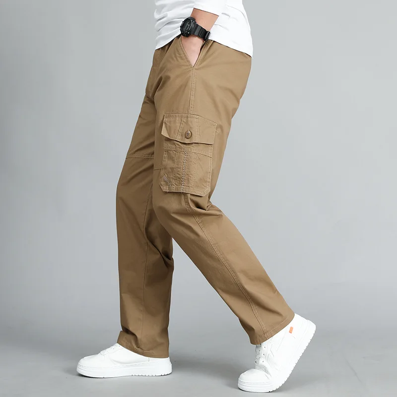 

Новинка осени 2020, мужские повседневные брюки большого размера с эластичным поясом, рабочая одежда для подростков со множеством карманов, повседневные брюки
