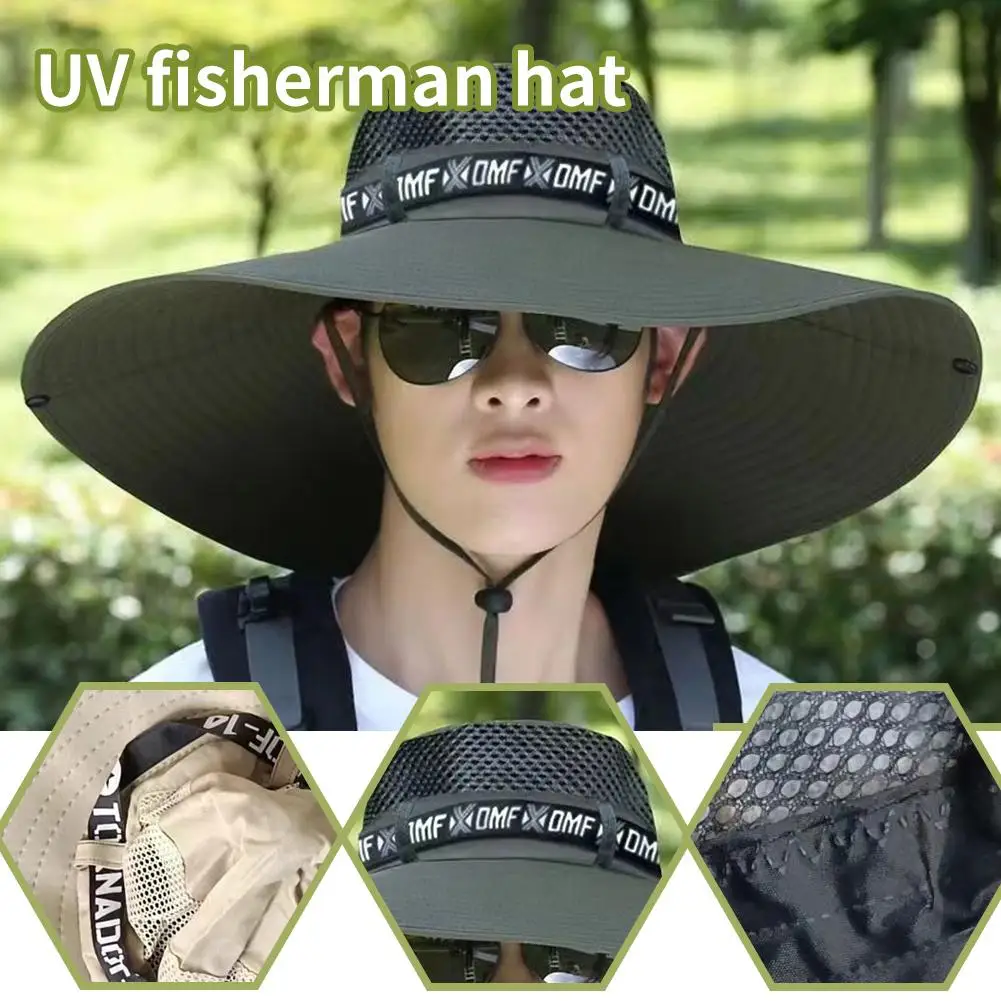 Summer 15CM Large Brim Sun Hat Men Women Breathable Fishing Caps Sun UV Protection Mesh Fisherman Hat Hiking Outdoor Beach Cap sun hat fisherman hat sun protection hat