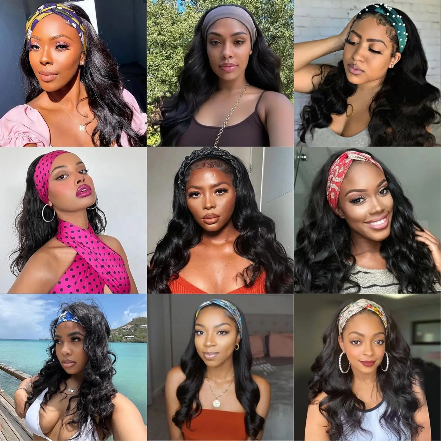 200% Density 20 Inch Body Wave Headband Wig Human Hair for Black Women None Lace Front Wigs Wear And Go Machine Made Headband