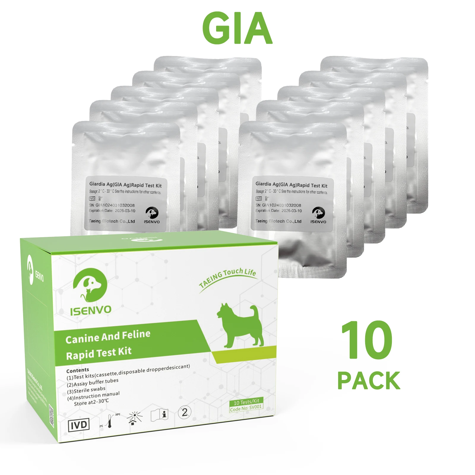 Dog Virus Detection Card Feline Virus Test Kits 10 Pcs GIA-Canine & Feline GIARDIA Rapid Home Health Test Kit for Dogs & Cats