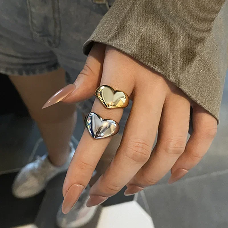 Stainless Steel Retro Love Heart Wide Glossy Ring for Women Girl Gift Jewelry stainless steel rings finger rings fashion rings fashion ring metal rings