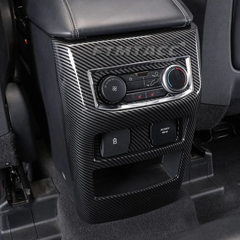  Para Ford Explorer ABS, perilla de ventilación de salida de aire acondicionado trasero de fibra de carbono, accesorios de cubierta de marco de Panel an-kick USB