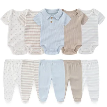 Neonato unisex tute + pantaloni 6/9/10 pezzi cotone neonata copre set senza maniche cartone animato neonato vestiti stampa Bebes 1
