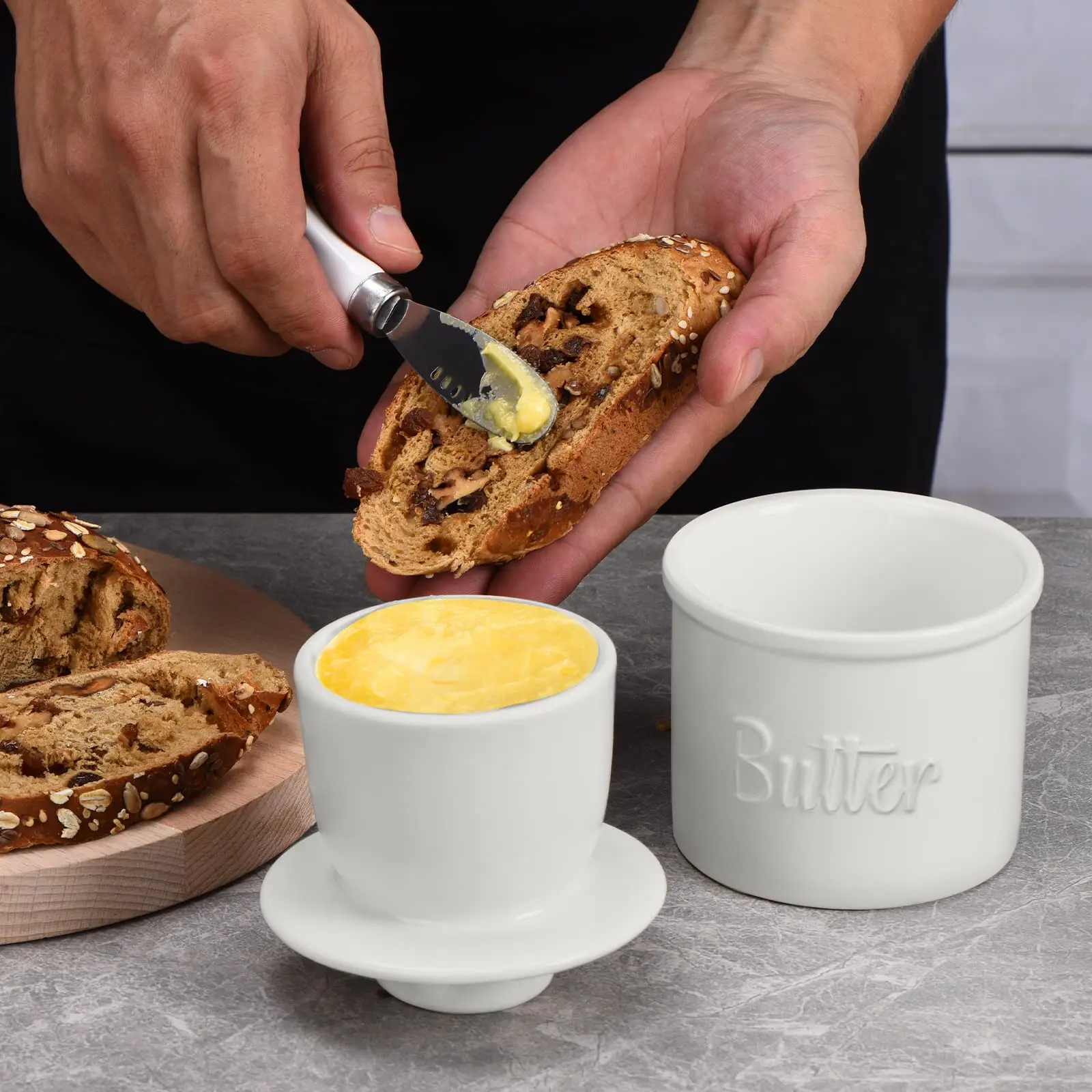 Butter Storage Box French Butter Crock Counter Butter Knife On Demand Spreadable Ceramic Bell Style Jar Dish Lid butter storage box