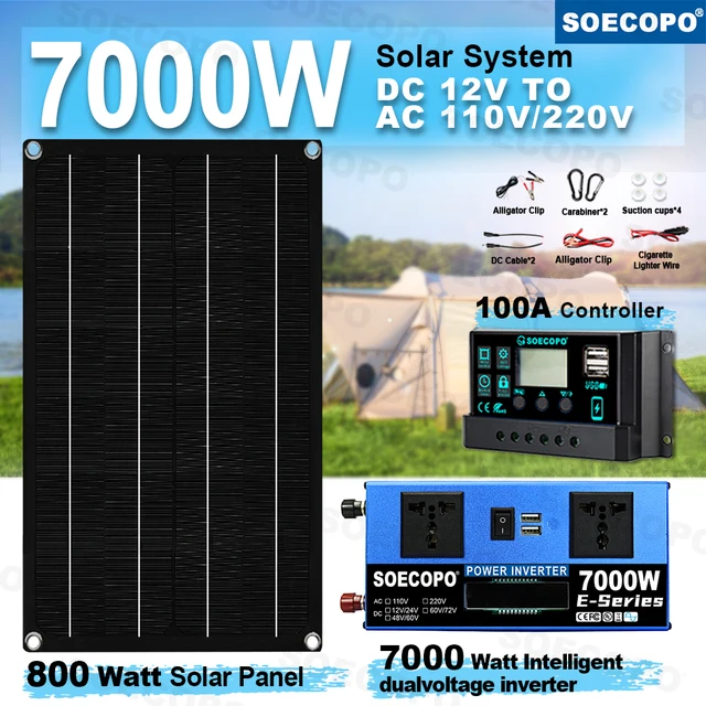 7000W ชุดพลังงานแสงอาทิตย์ 800W + อินเวอร์เตอร์ 12 V/24 V-110 V/220 V 100A Controller สําหรับ Home/Camping/RV ระบบสํารอง,off-Grid Energy 1