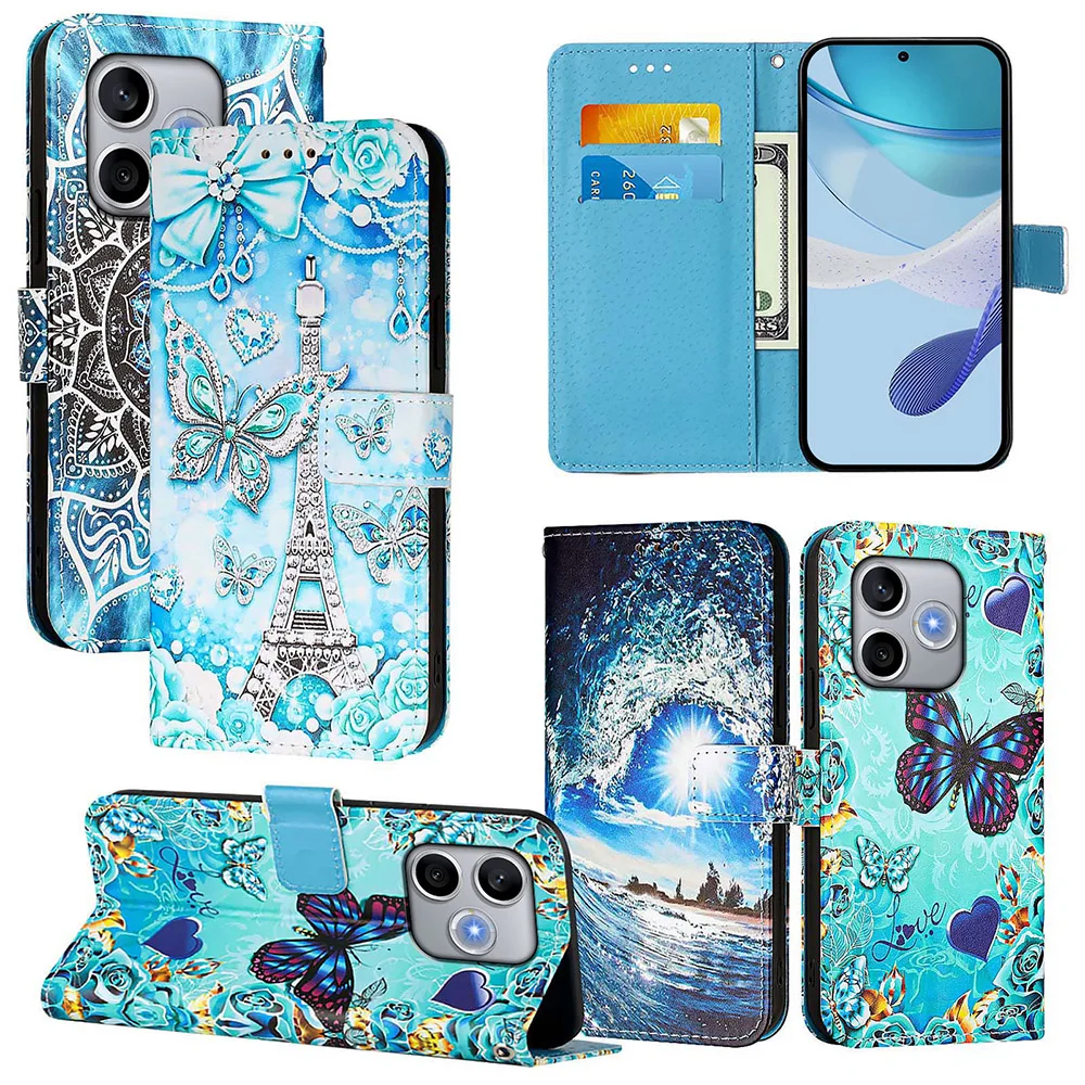 Cute Painted Leather Flip Case with Wallet Stand and Card Holder