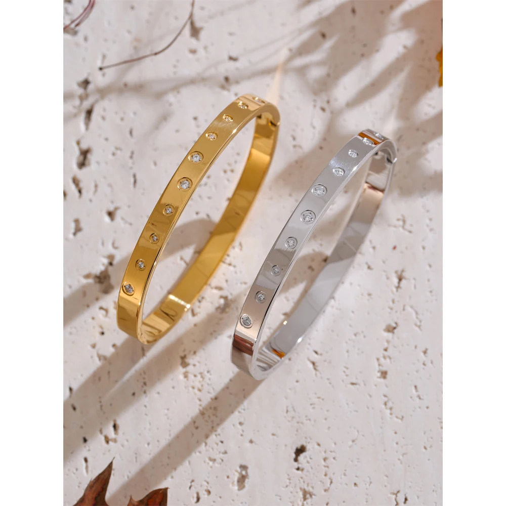 Yhpup 61mm Waterproof Stainless Steel Zirconia Round Wrist Bracelet