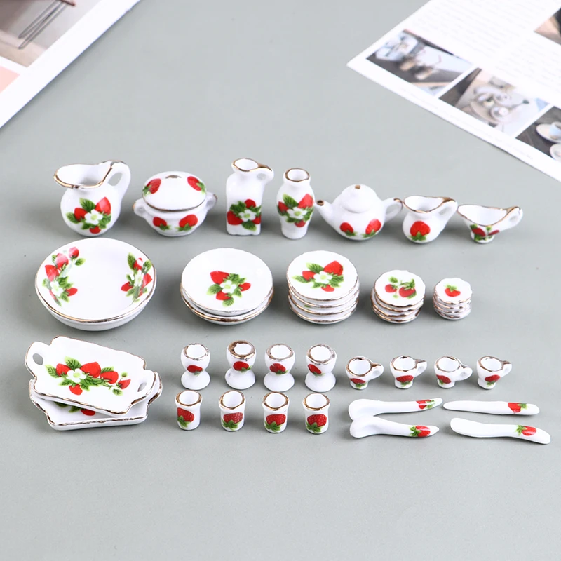 1 Set 1:12 Miniature Doll House Flower Patten Porcelain Coffee Tea Cups Ceramic Tableware Dollhouse Kitchen Accessories