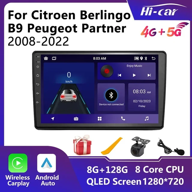 2 Din Android Stereo Car Radio For Citroen Berlingo 2 B9 Peugeot Partner  2008-2022 Gps Navigation Multimedia Player Head Unit