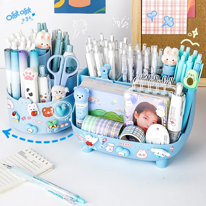 Kawaii Desktop Pen Holder Large-capacity Cute Stationery Storage Box  Creative Cartoon Pencil Holder Ins Desk Organizer for Girls - AliExpress