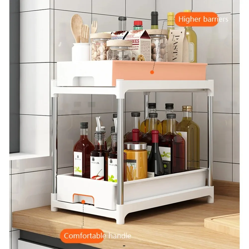 Home Kitchen Spice Rack Cabinet Storage Rack Pull-Out Vegetable and Fruit Storage Basket Drawer