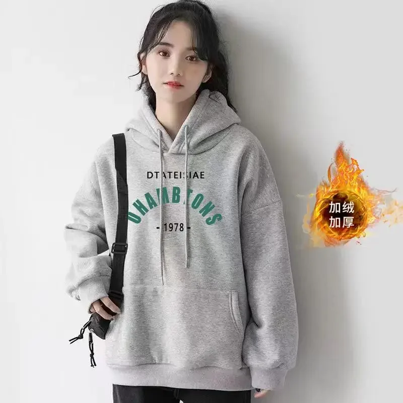 Women Hoodies Winter Korean Hooded Shirt Women Sweatshirts Loose Hoodies Womens Pullovers Warm Hoodie for Women Black Pullover