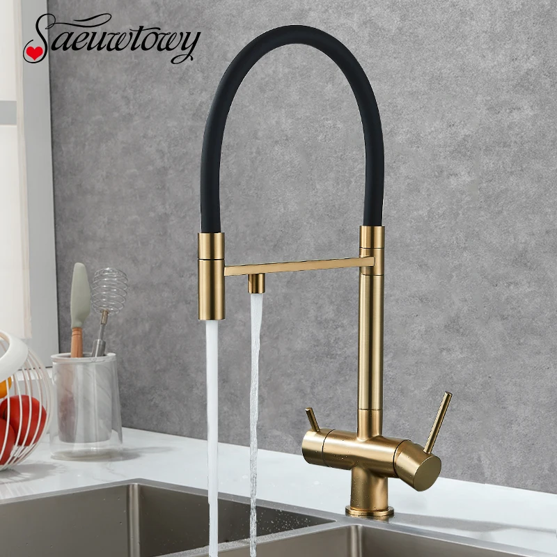 Description Picture 2 of itemPured Water Kitchen Faucet Dual Handle Deck Mount Brass Taps Filtered Water Mixer Tap 360 Rotate Pull Down Flexible Pipe Mixers
