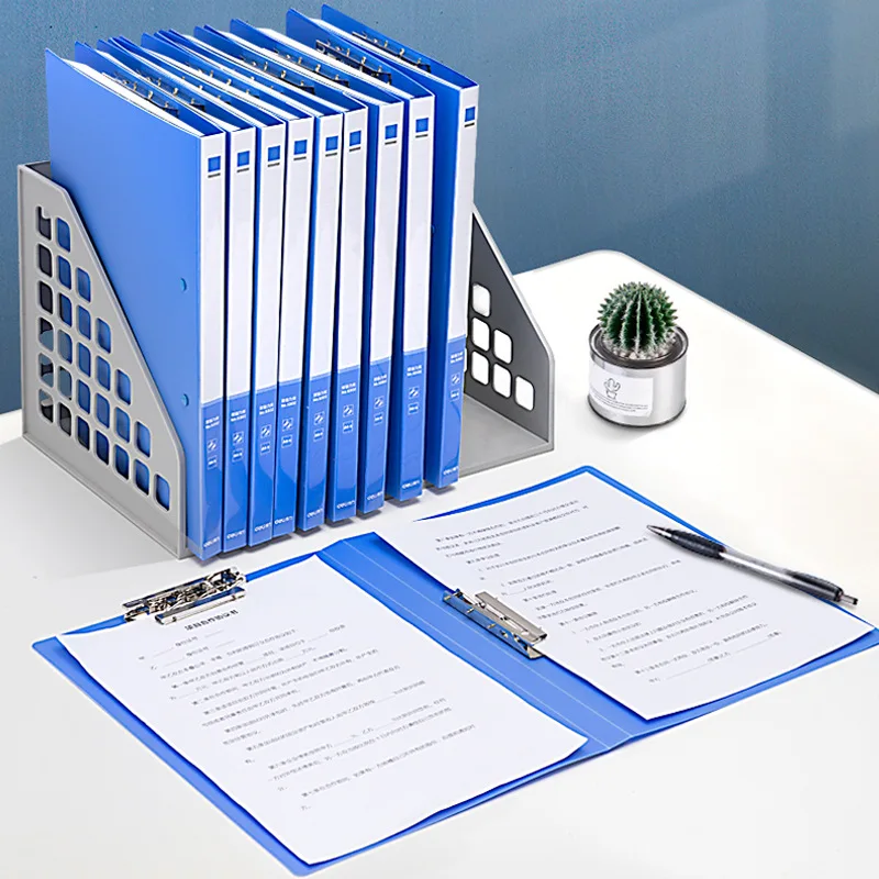 

Deli 5302 Folder A4 Double Clip Plastic Storage Finishing Folder Paper Clip Business Office Supplies Blue Black PP Material