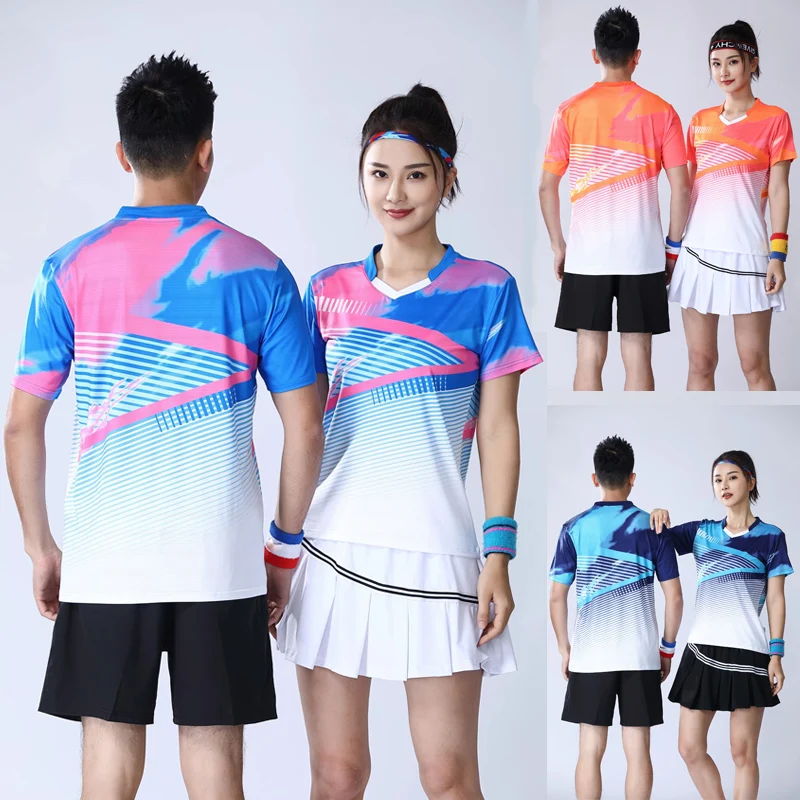 New badminton suit women's shirt running fast drying breathable short sleeved women's match suit table tennis shirt customize